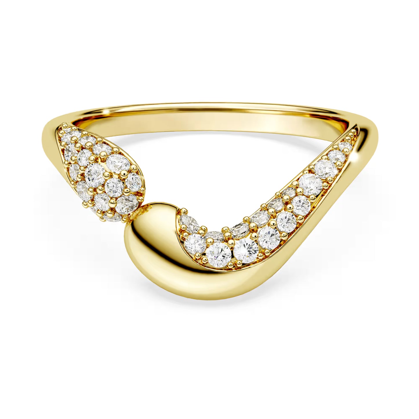 Classica open ring, Round cut, White, Sterling silver, 18K gold finish