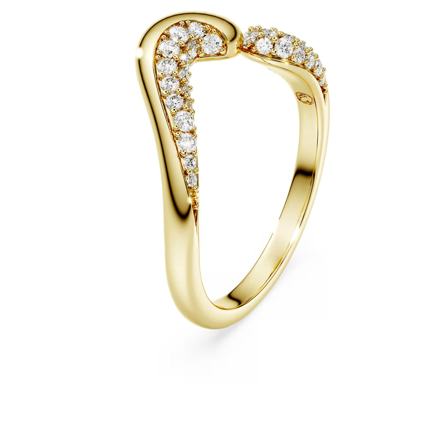 Classica open ring, Round cut, White, Sterling silver, 18K gold finish
