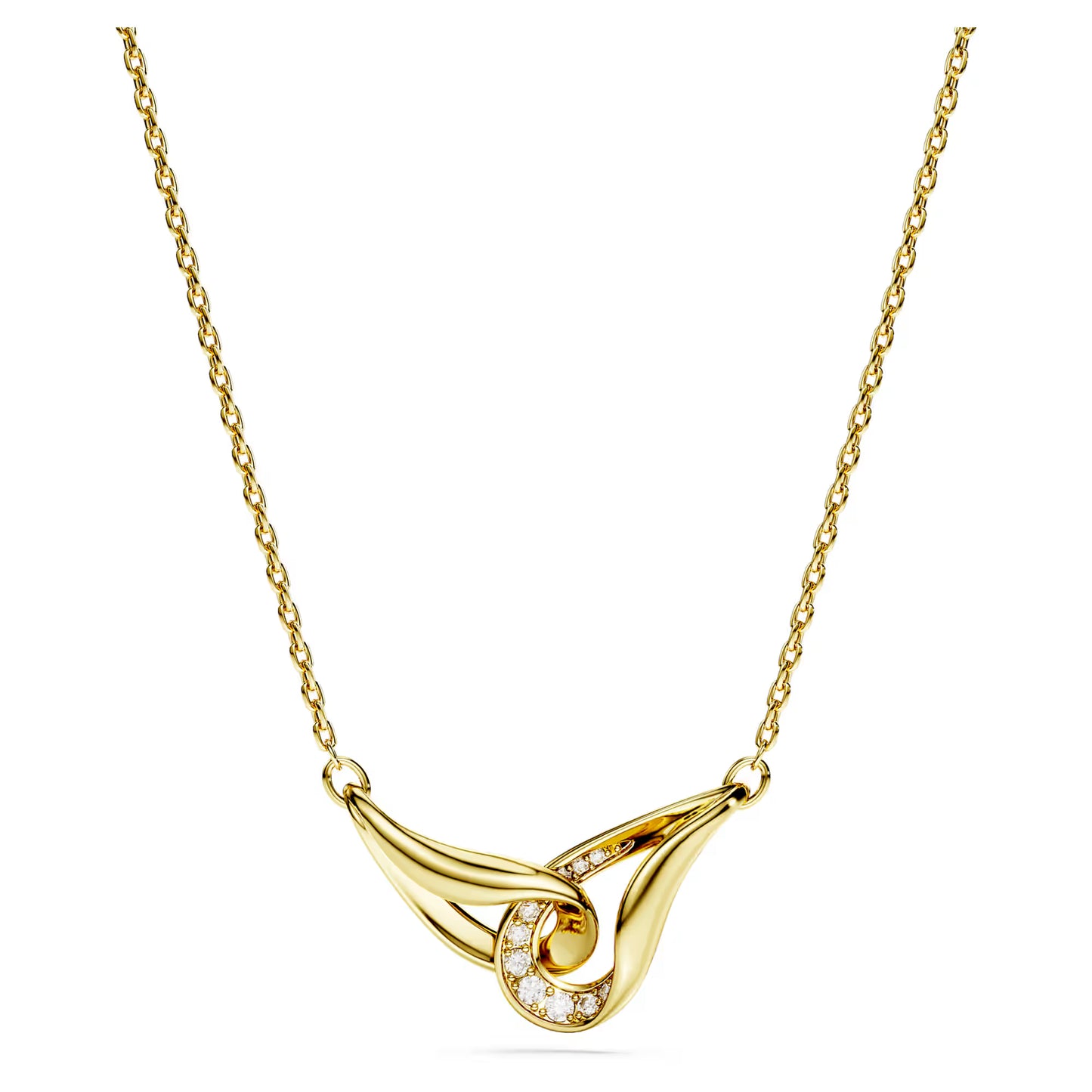 Classica pendant, Round cut, Interlocking, White, Sterling silver, 18K gold finish