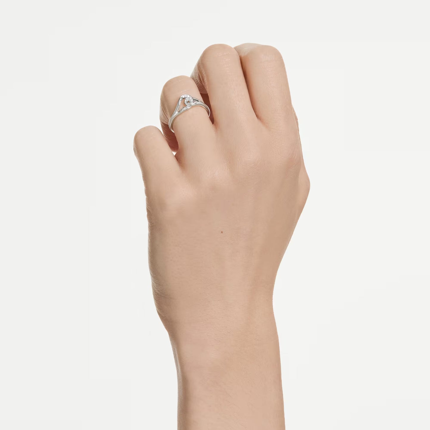 Classica ring, Round cut, Interlocking, White, Sterling silver