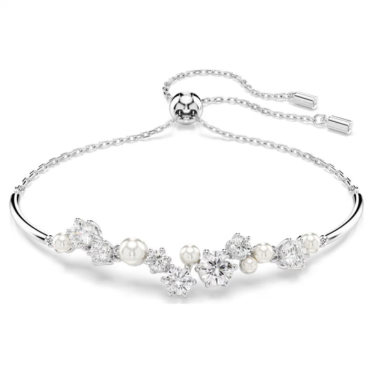 Constella bangle, Crystal pearl, Round, Rhodium, M