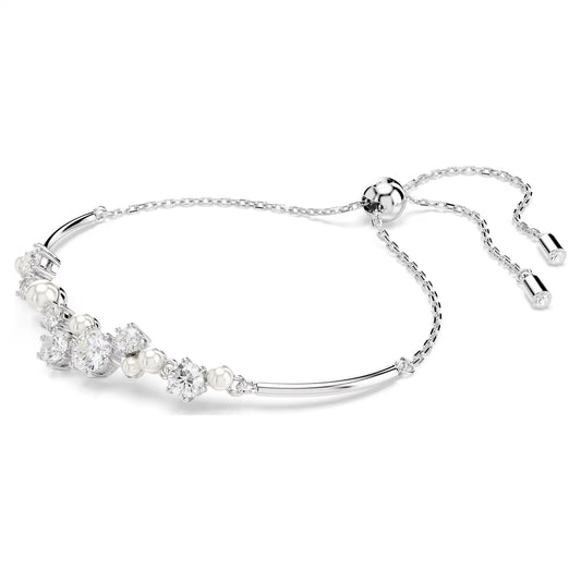 Constella bangle, Crystal pearl, Round, Rhodium, M