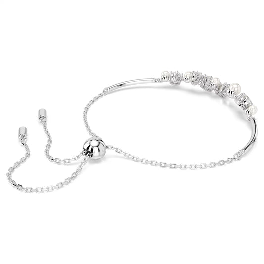Constella bangle, Crystal pearl, Round, Rhodium, M