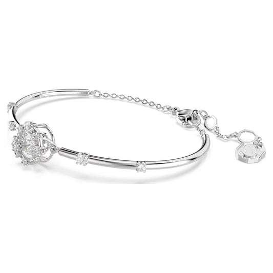 Constella bangle, Round cut, Dancing stone, White, Rhodium plated