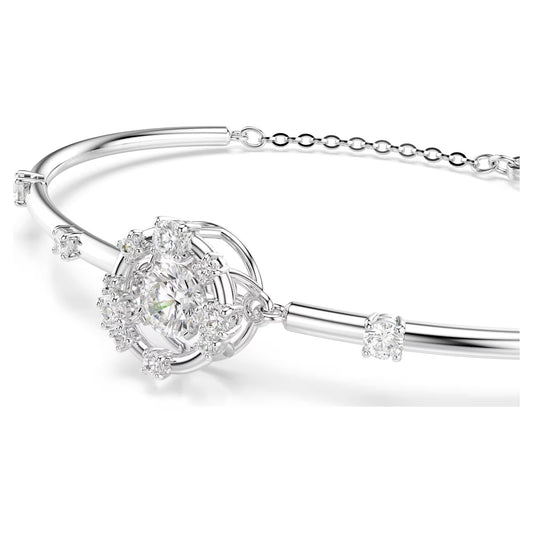 Constella bangle, Round cut, Dancing stone, White, Rhodium plated