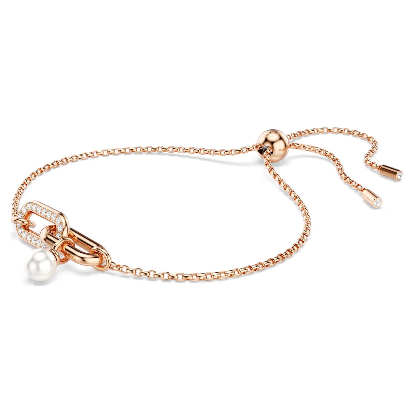 Constella bracelet, Crystal pearl, Round cut, White, Rose gold-tone plated