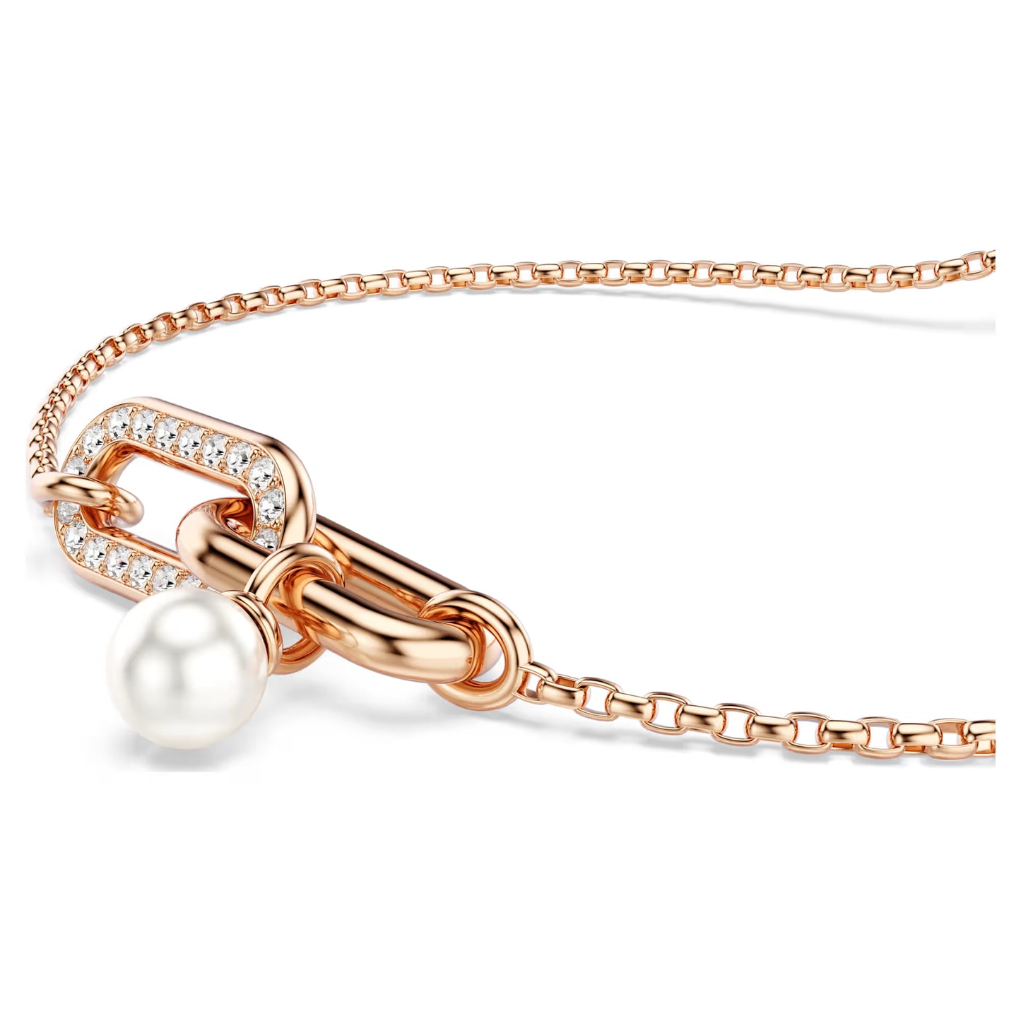 Constella bracelet, Crystal pearl, Round cut, White, Rose gold-tone plated