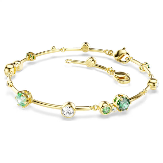 Constella bracelet, Mixed cuts, Green, Gold-tone plated