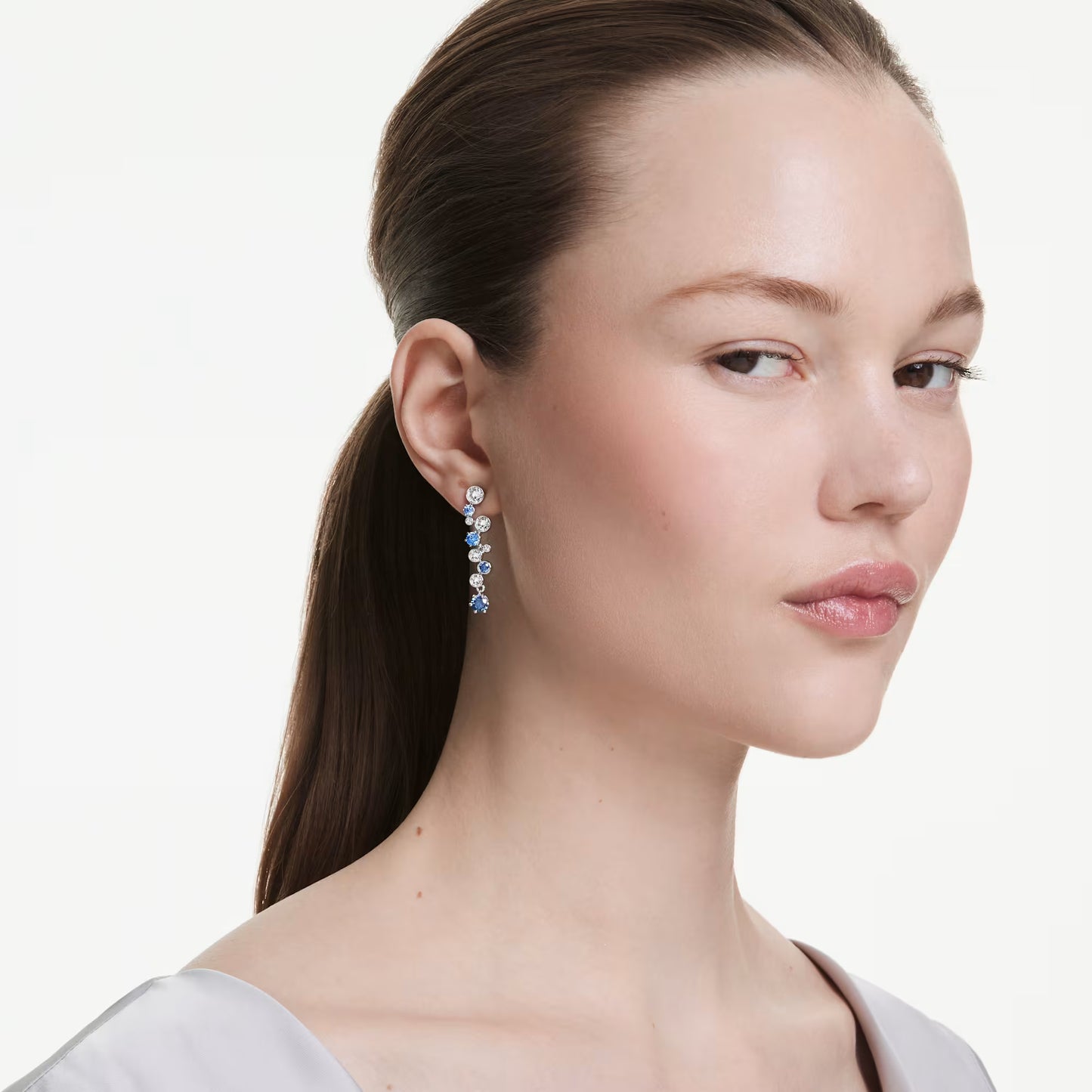 Constella drop earrings, Mixed cuts, Blue, Rhodium plated