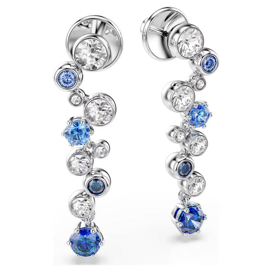 Constella drop earrings, Mixed cuts, Blue, Rhodium plated