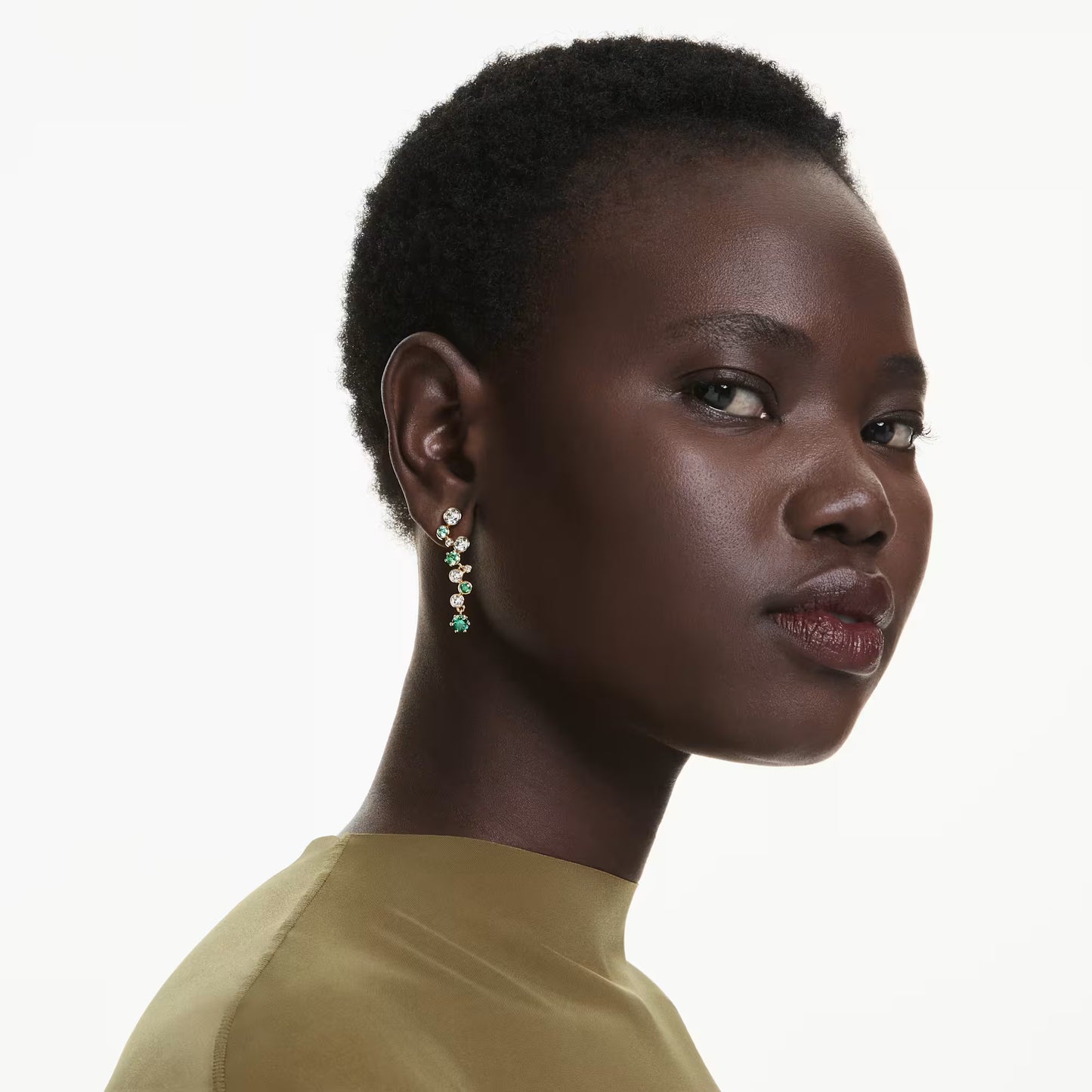 Constella drop earrings, Mixed cuts, Green, Gold-tone plated