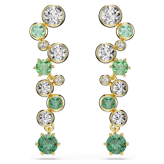 Constella drop earrings, Mixed cuts, Green, Gold-tone plated