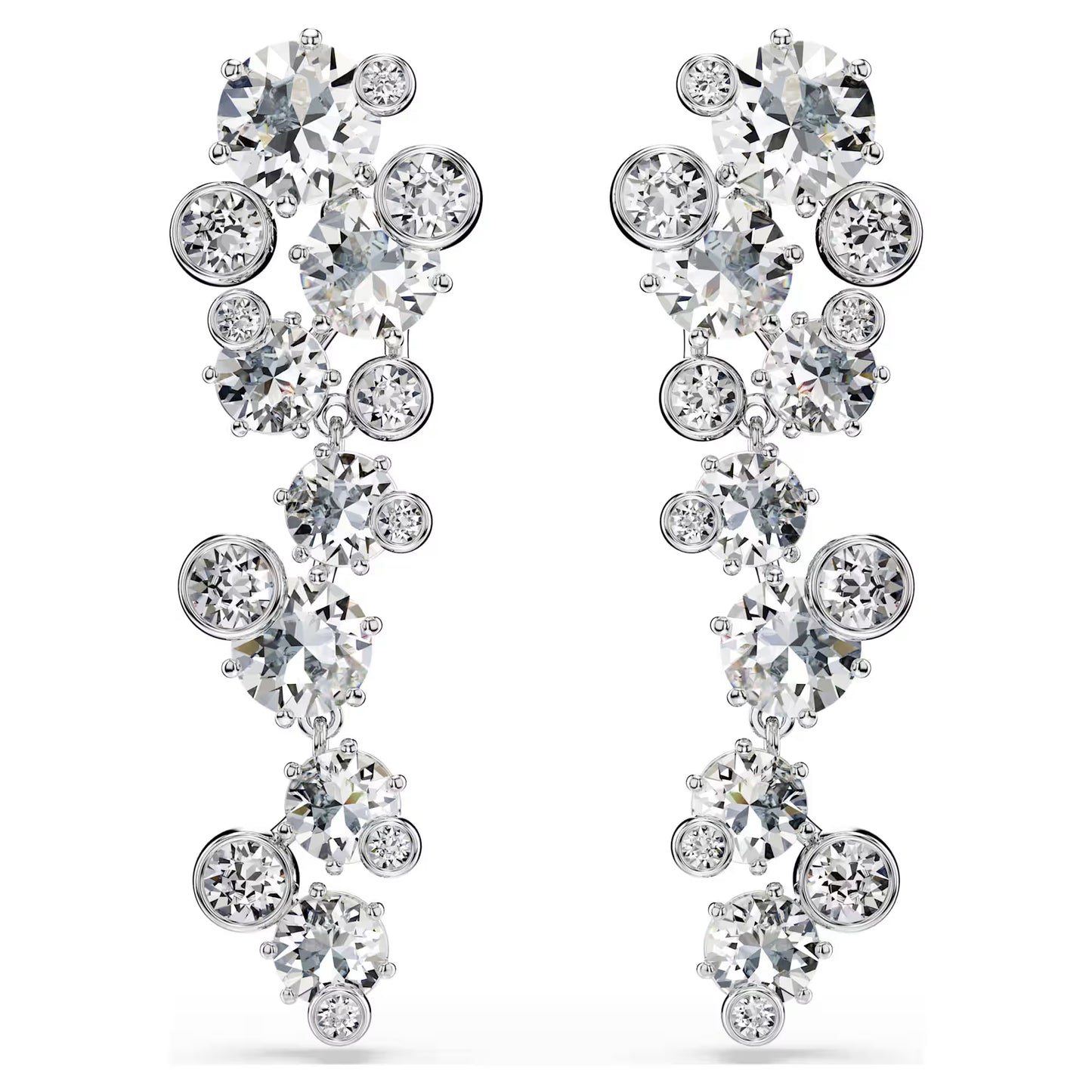 Constella drop earrings, Mixed cuts, White, Rhodium plated