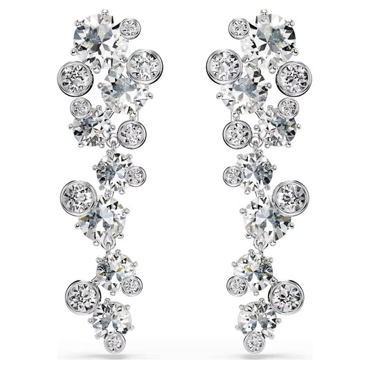 Constella drop earrings, Mixed cuts, White, Rhodium plated