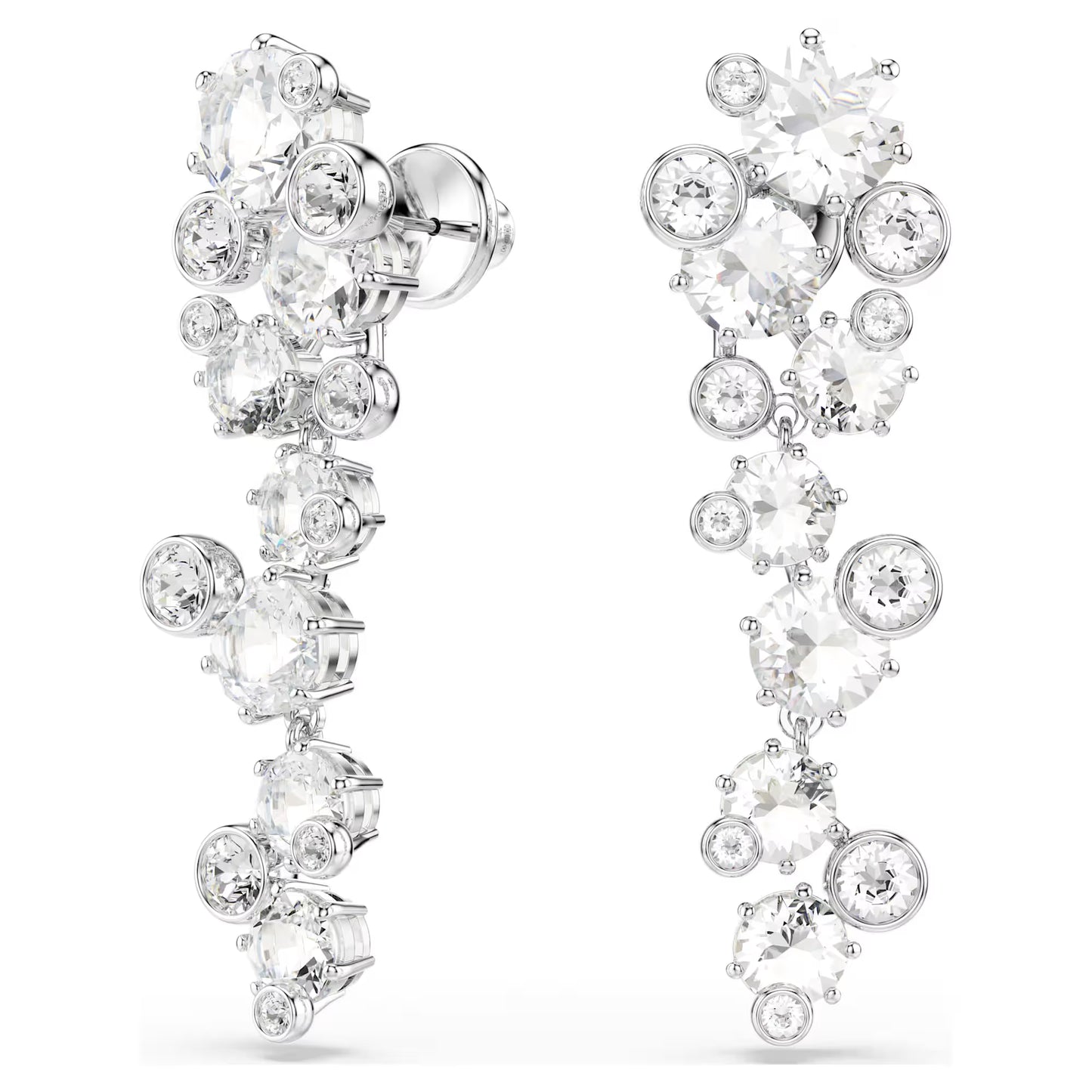 Constella drop earrings, Mixed cuts, White, Rhodium plated