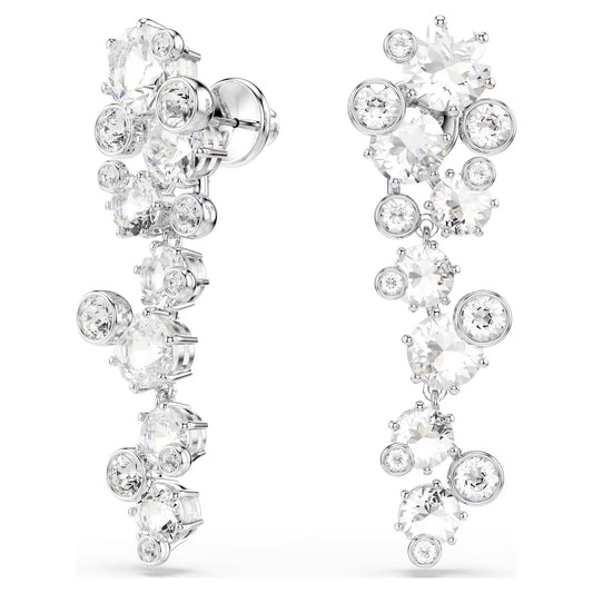 Constella drop earrings, Mixed cuts, White, Rhodium plated