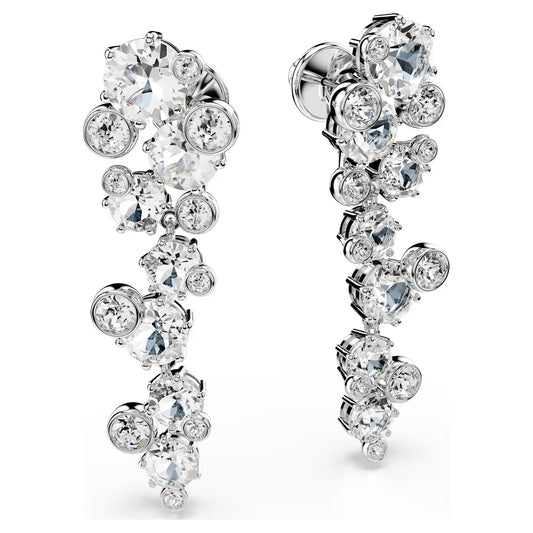 Constella drop earrings, Mixed cuts, White, Rhodium plated