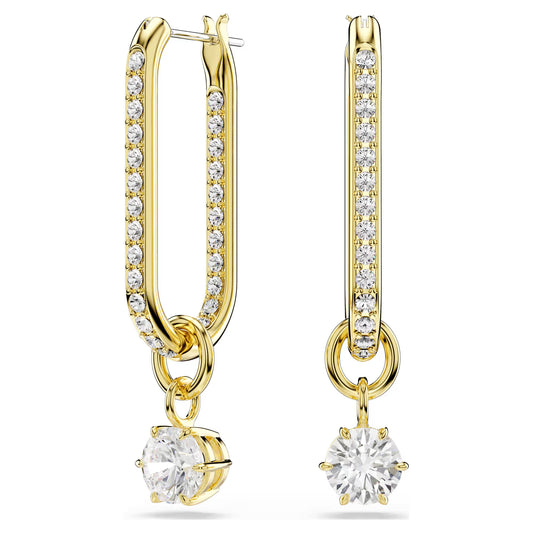 Constella drop earrings, Round cut, White, Gold-tone plated