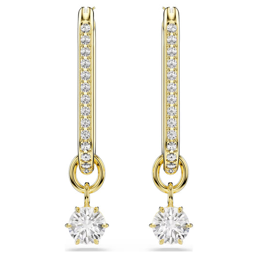 Constella drop earrings, Round cut, White, Gold-tone plated