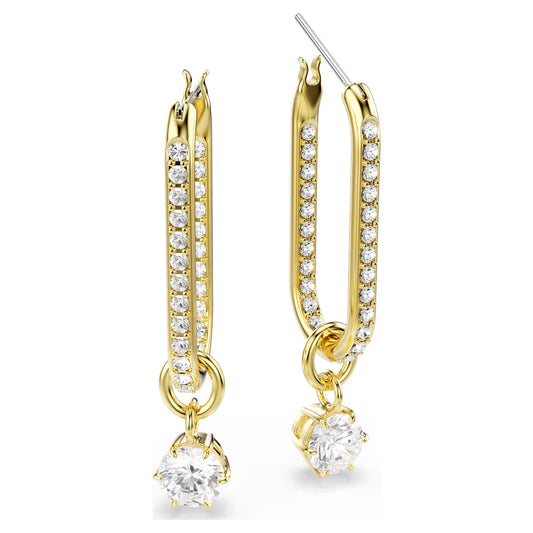 Constella drop earrings, Round cut, White, Gold-tone plated
