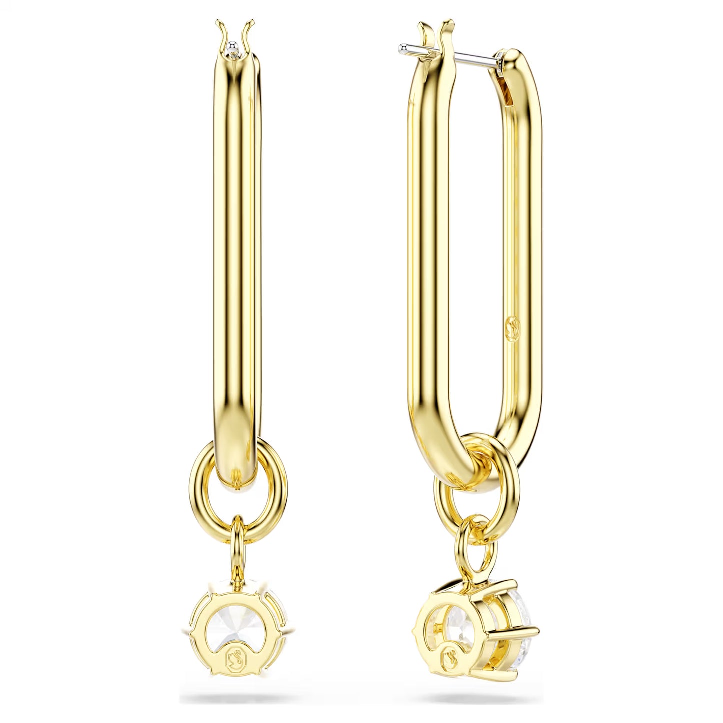 Constella drop earrings, Round cut, White, Gold-tone plated