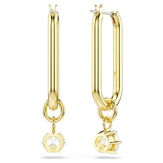 Constella drop earrings, Round cut, White, Gold-tone plated
