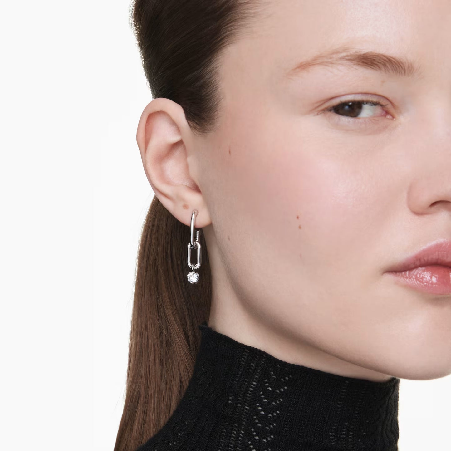 Constella drop earrings, Round cut, White, Rhodium plated