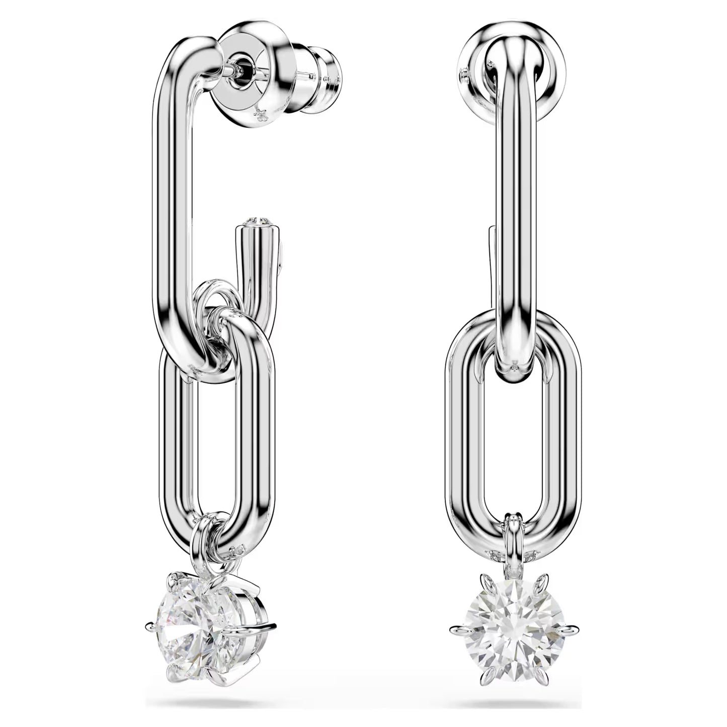 Constella drop earrings, Round cut, White, Rhodium plated