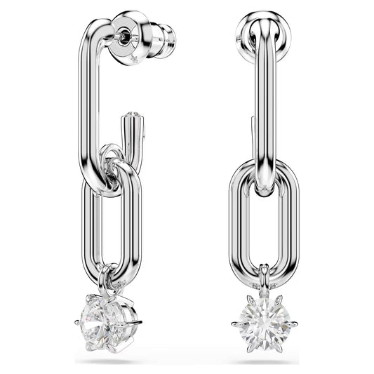 Constella drop earrings, Round cut, White, Rhodium plated