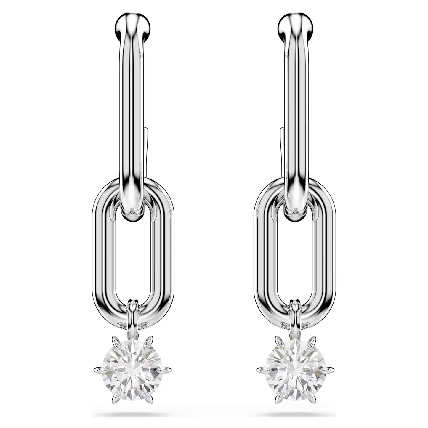 Constella drop earrings, Round cut, White, Rhodium plated