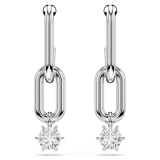 Constella drop earrings, Round cut, White, Rhodium plated