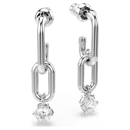 Constella drop earrings, Round cut, White, Rhodium plated