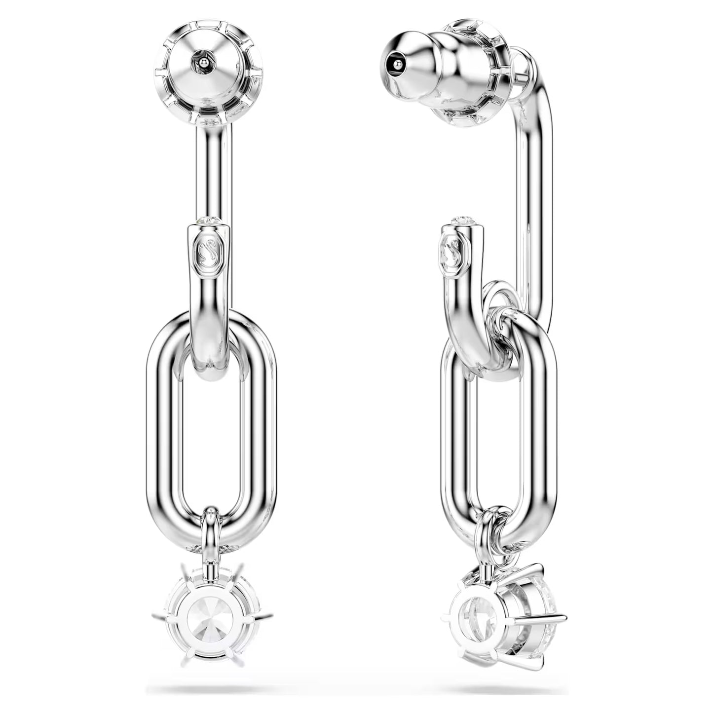 Constella drop earrings, Round cut, White, Rhodium plated