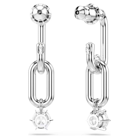 Constella drop earrings, Round cut, White, Rhodium plated