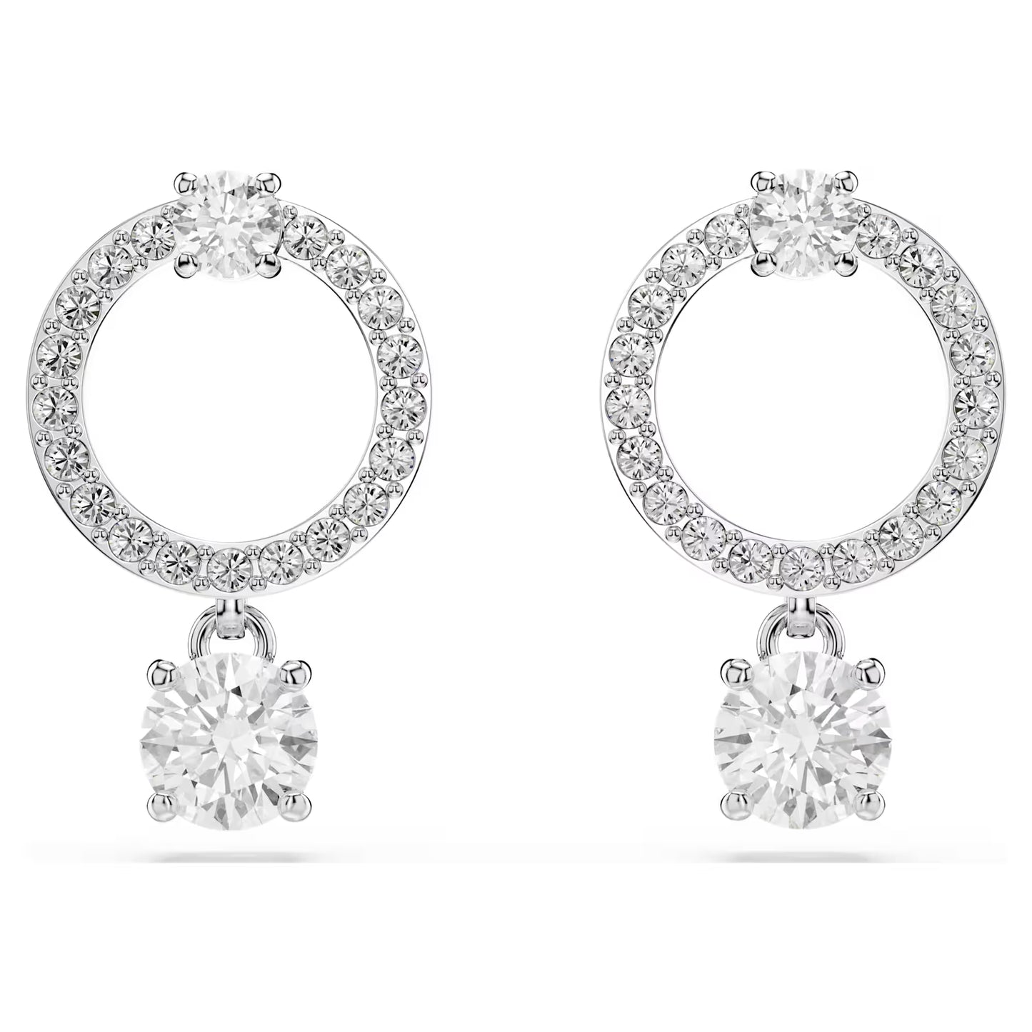 Constella hoop earrings, Round cut, White, Rhodium plated