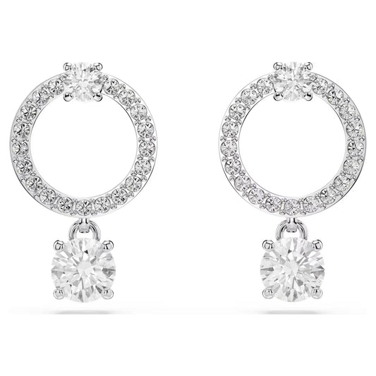 Constella hoop earrings, Round cut, White, Rhodium plated