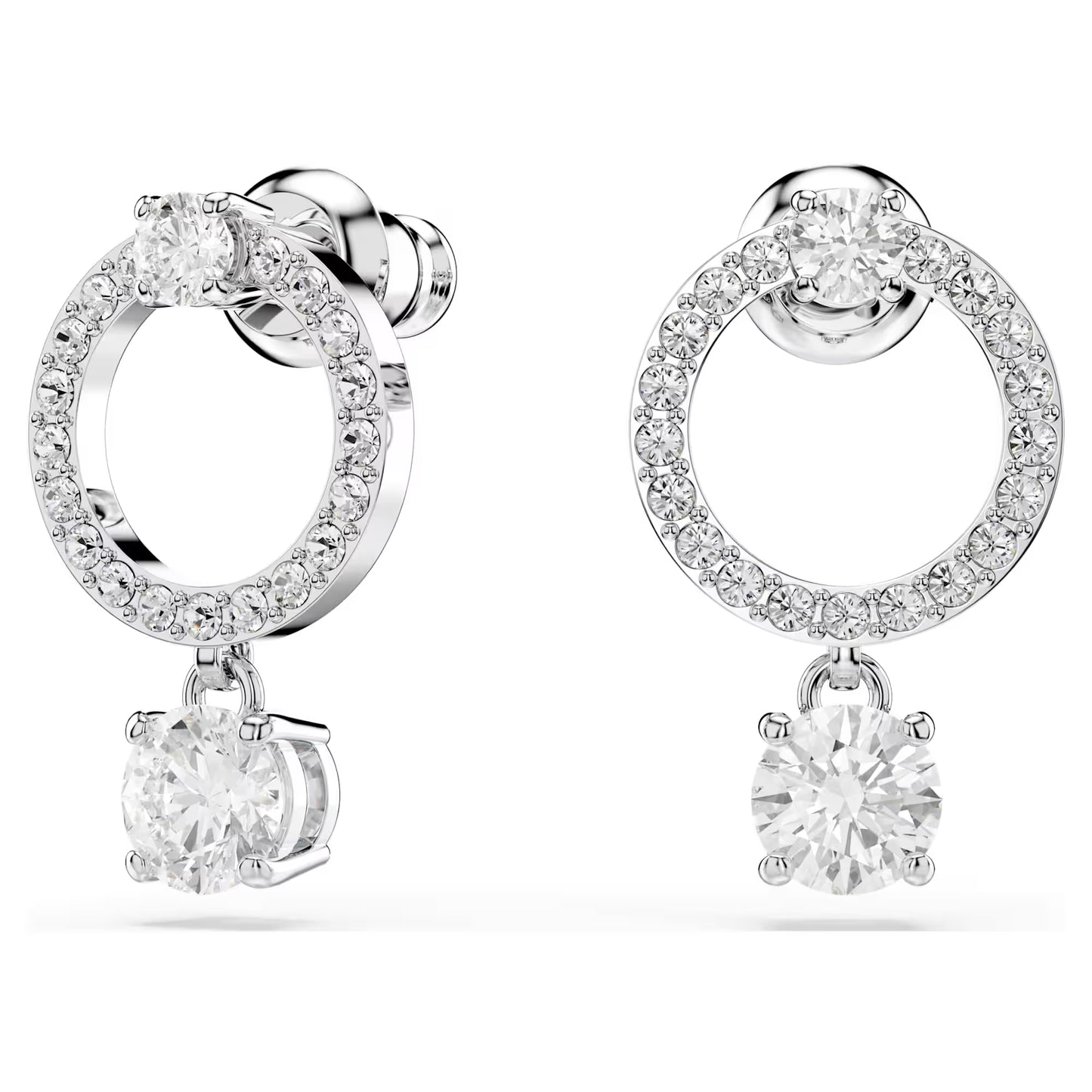 Constella hoop earrings, Round cut, White, Rhodium plated