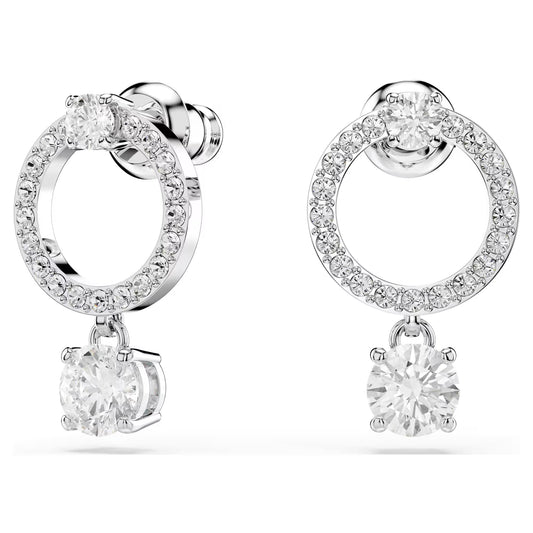 Constella hoop earrings, Round cut, White, Rhodium plated