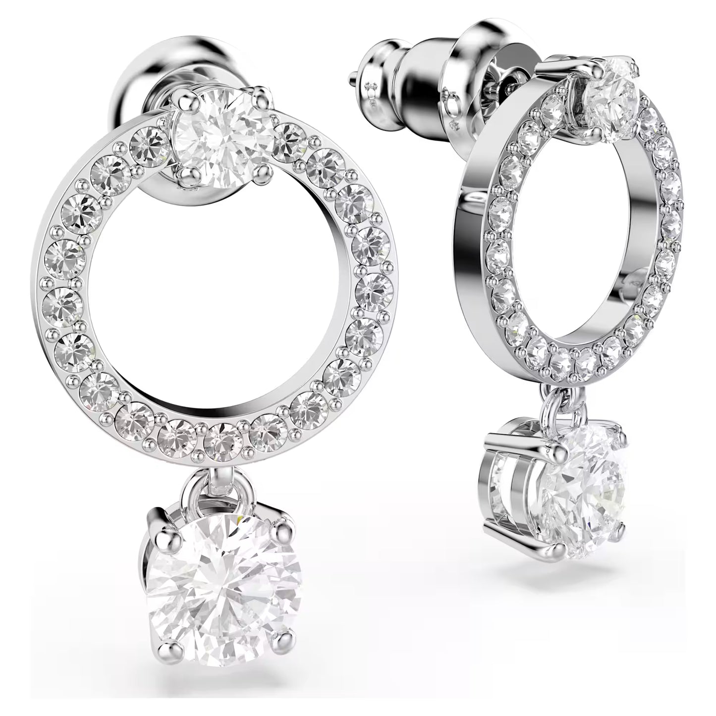 Constella hoop earrings, Round cut, White, Rhodium plated