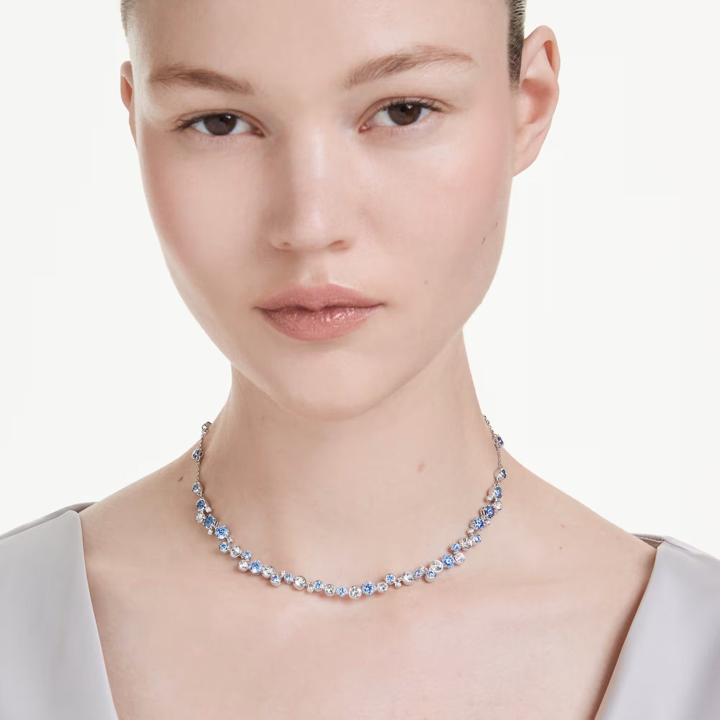 Constella necklace, Mixed cuts, Blue, Rhodium plated