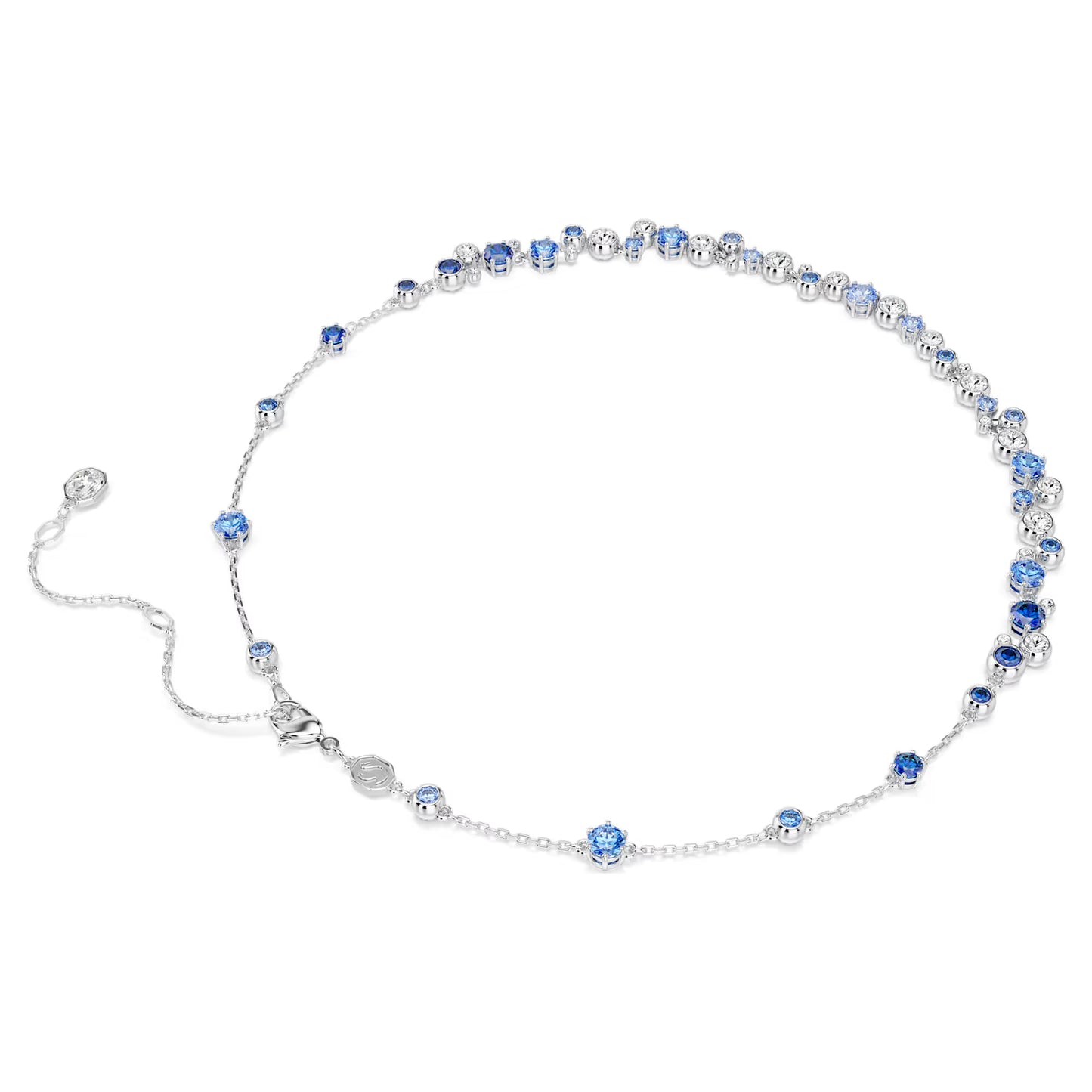 Constella necklace, Mixed cuts, Blue, Rhodium plated