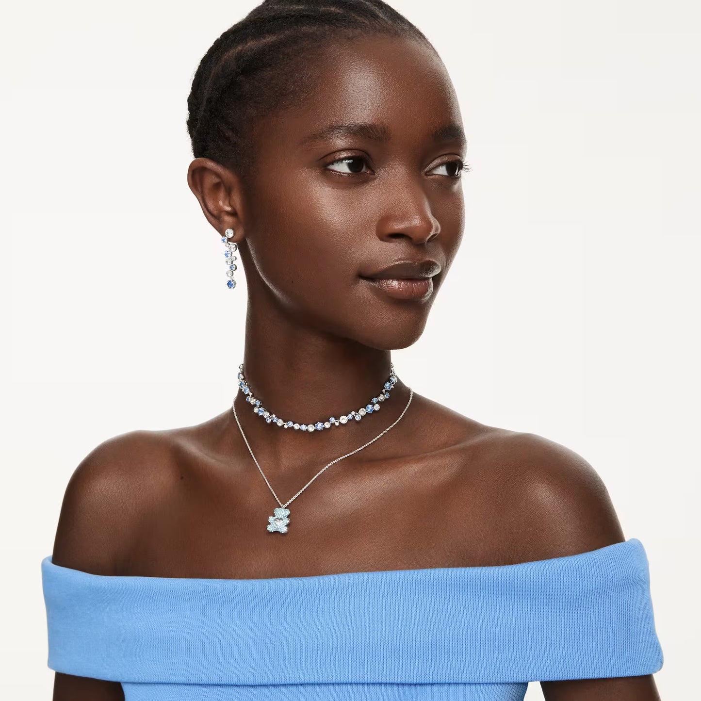 Constella necklace, Mixed cuts, Blue, Rhodium plated
