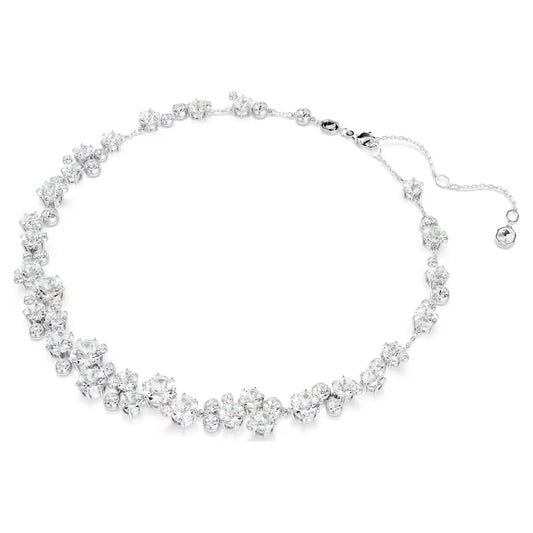 Constella necklace, Round cut, White, Rhodium plated