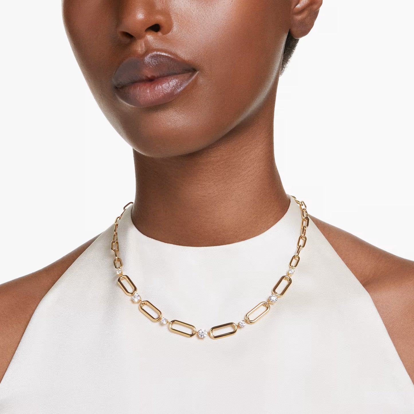 Dextera necklace, White, Gold-tone plated