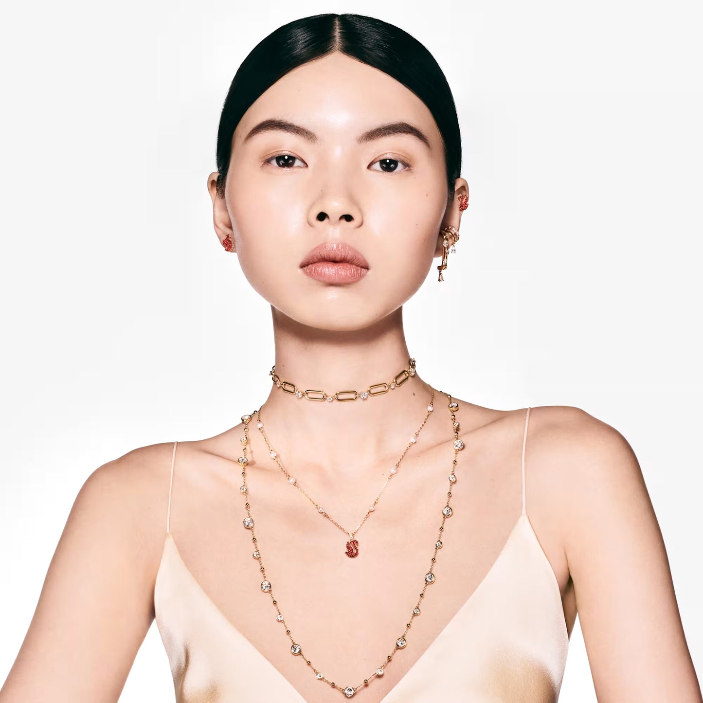 Dextera necklace, White, Gold-tone plated