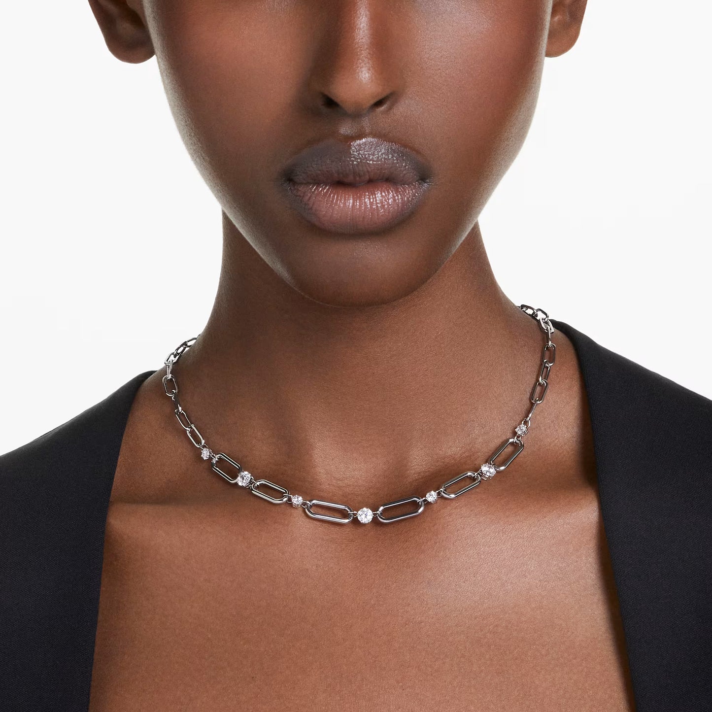 Dextera necklace, White, Rhodium plated