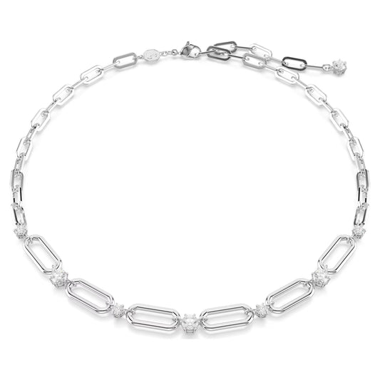 Dextera necklace, White, Rhodium plated