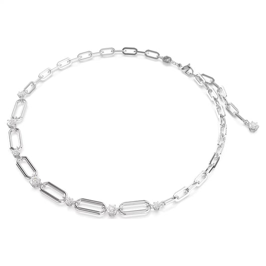 Dextera necklace, White, Rhodium plated