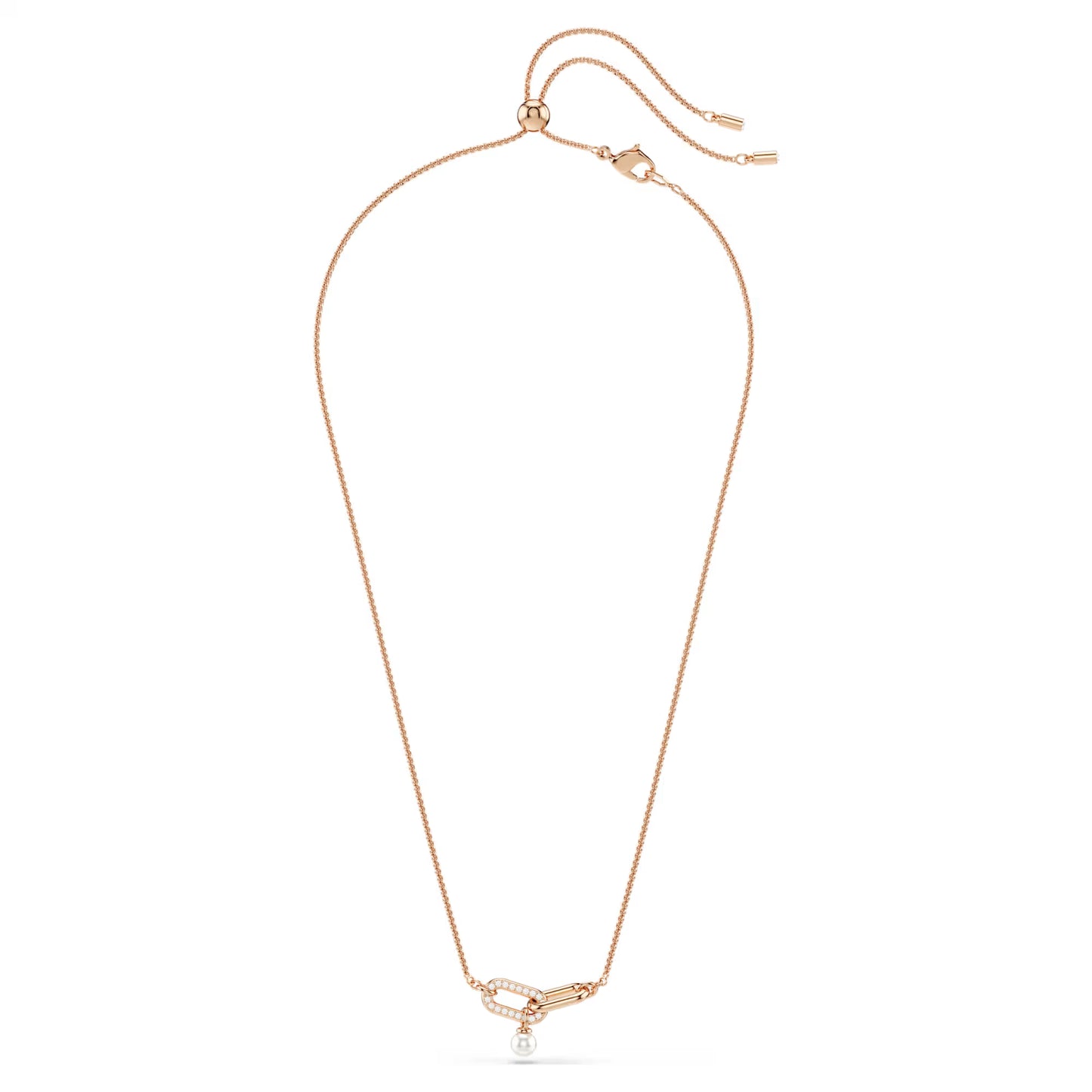 Constella pendant, Crystal pearl, Round cut, White, Rose gold-tone plated