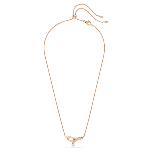 Constella pendant, Crystal pearl, Round cut, White, Rose gold-tone plated